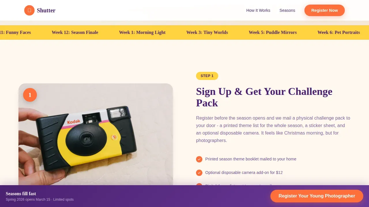 Kids Photography Competition Landing Page Template