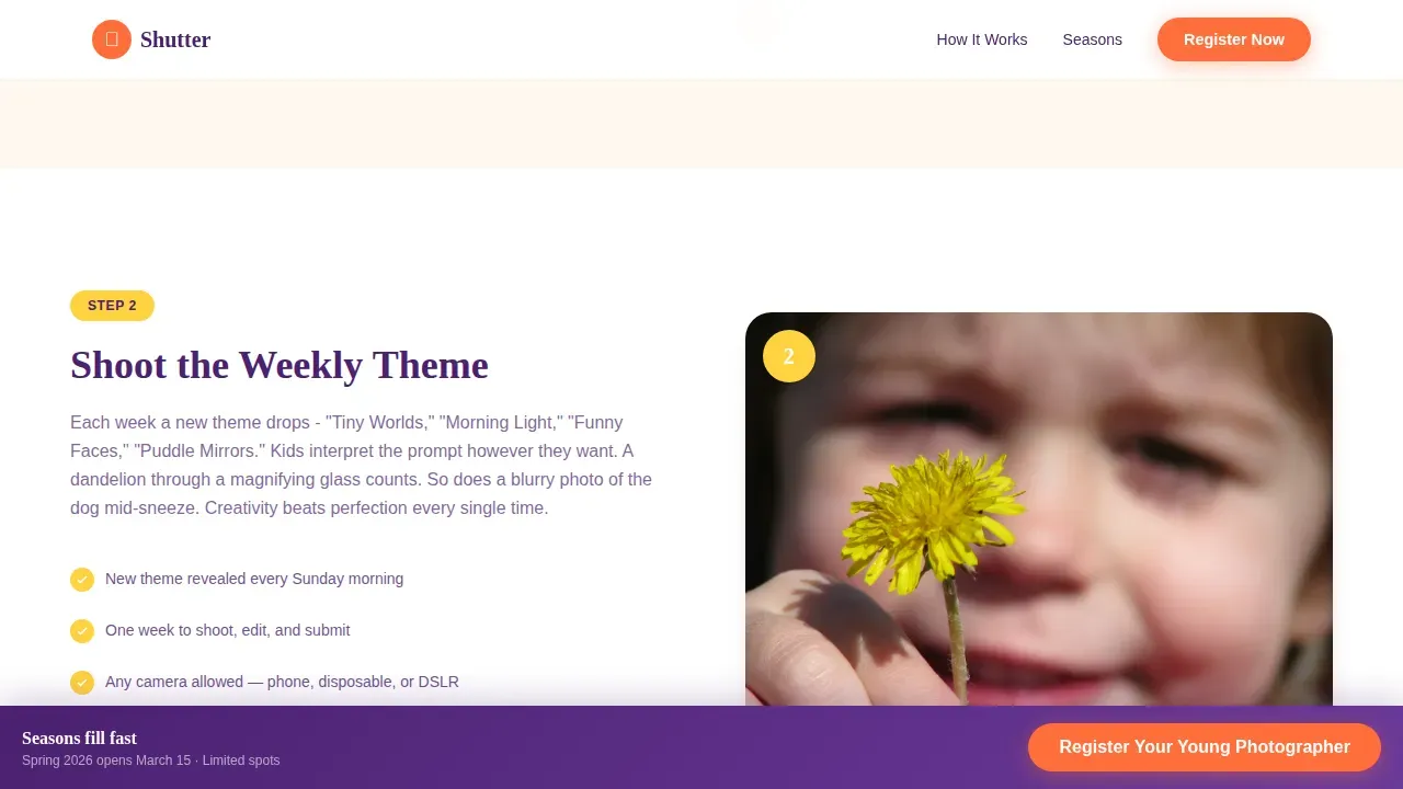 Kids Photography Competition Landing Page Template