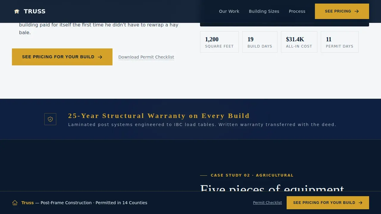 Durable Post-Frame Builder Landing Page Template