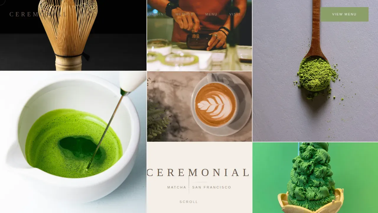 Luxe Minimal Matcha Café Landing Page Template