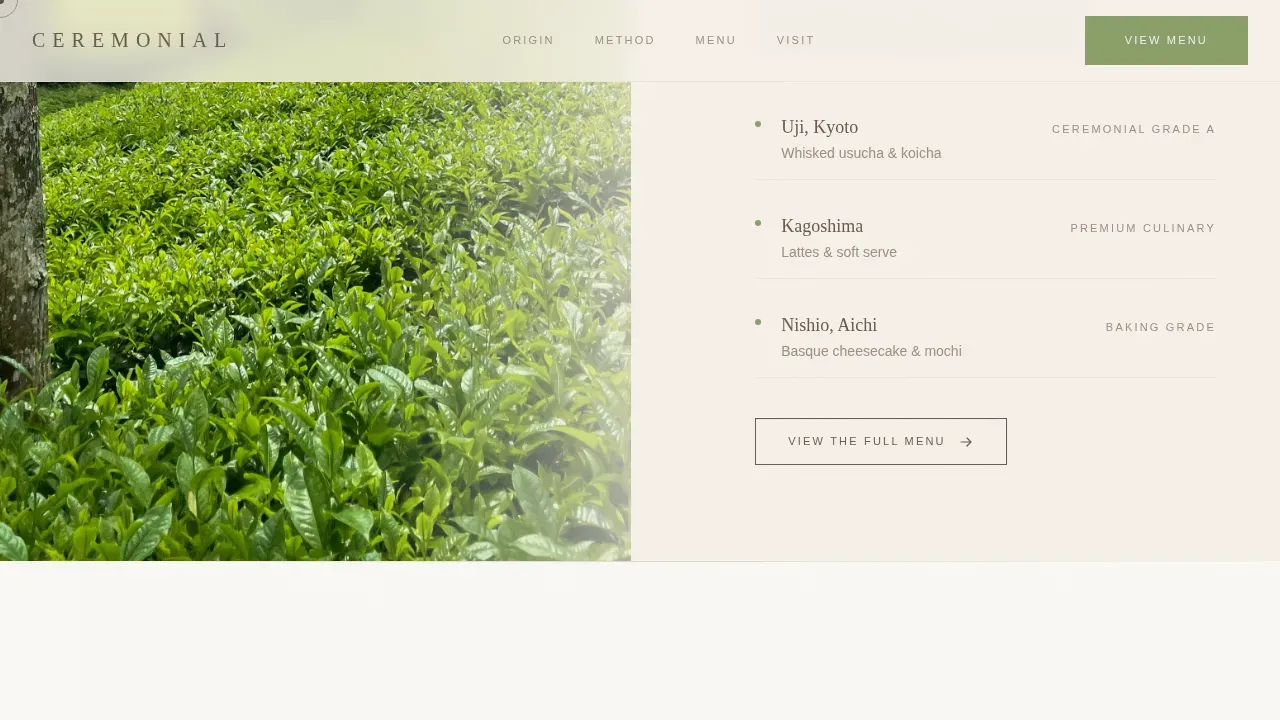 Luxe Minimal Matcha Café Landing Page Template