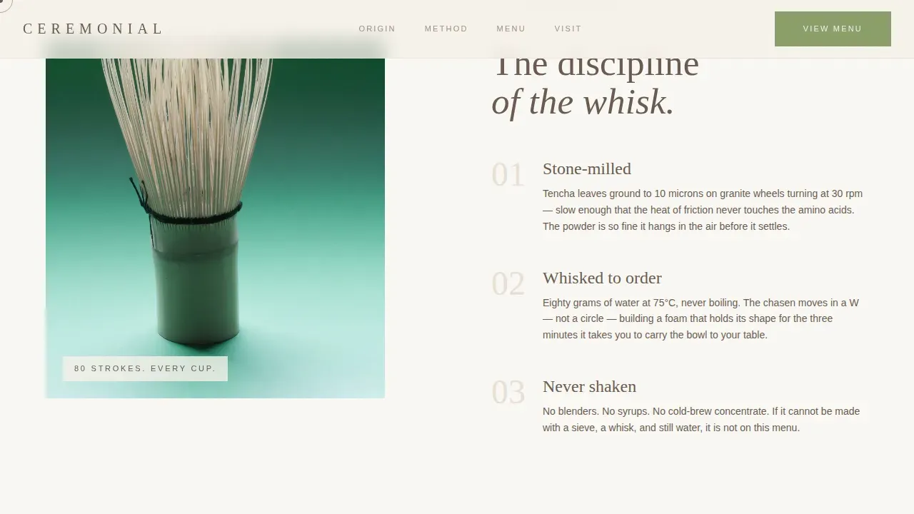 Luxe Minimal Matcha Café Landing Page Template