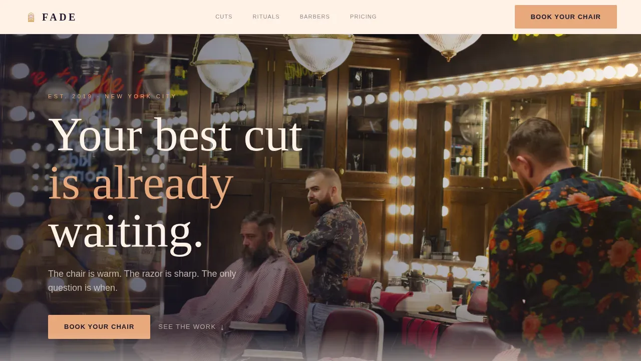 Luxe Minimal Men's Hair Salon Landing Page Template