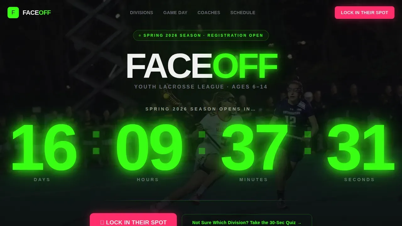 Youth Lacrosse League Registration Landing Page Template