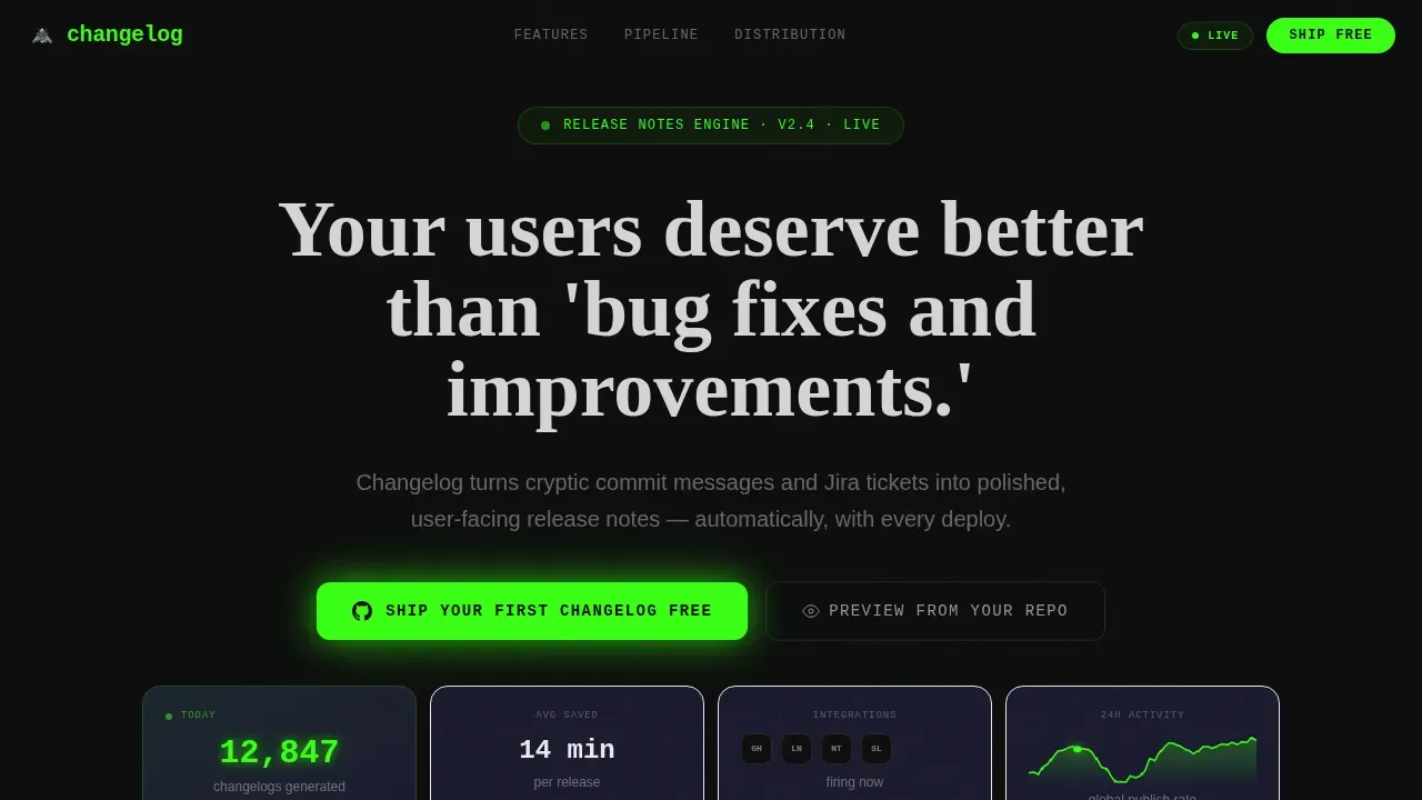 App Update Notes Landing Page Template | Startup Velocity