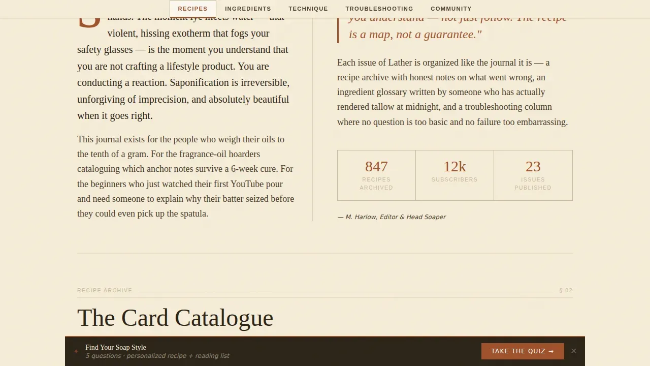 Editorial Soap Making Blog Landing Page Template