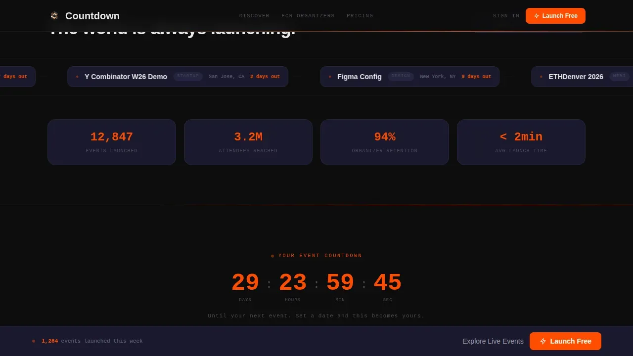 Event Discovery Platform Pre-Launch Countdown Website Template