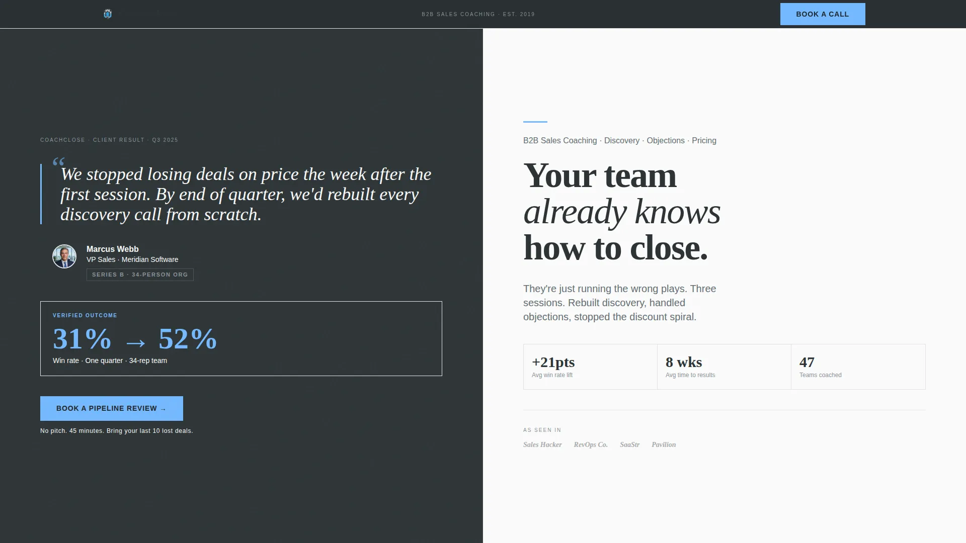 Sales Coaching Landing Page Template | Editorial Design