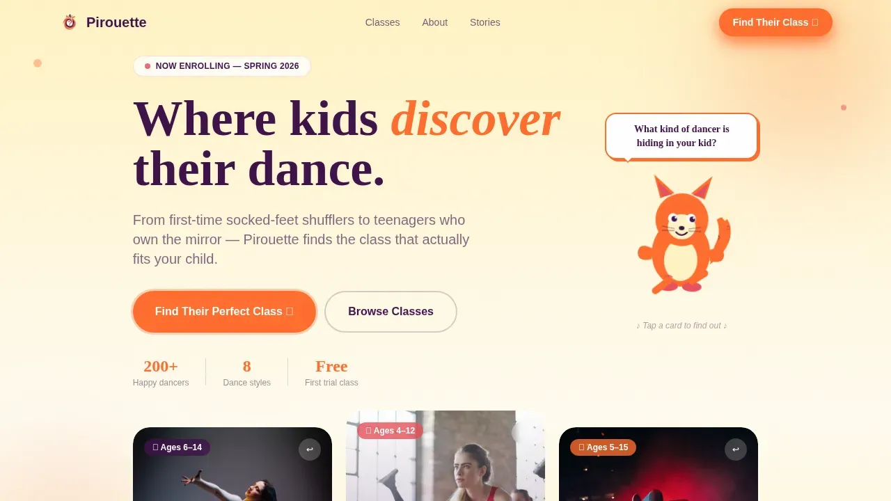 Kids Dance Academy Landing Page Template