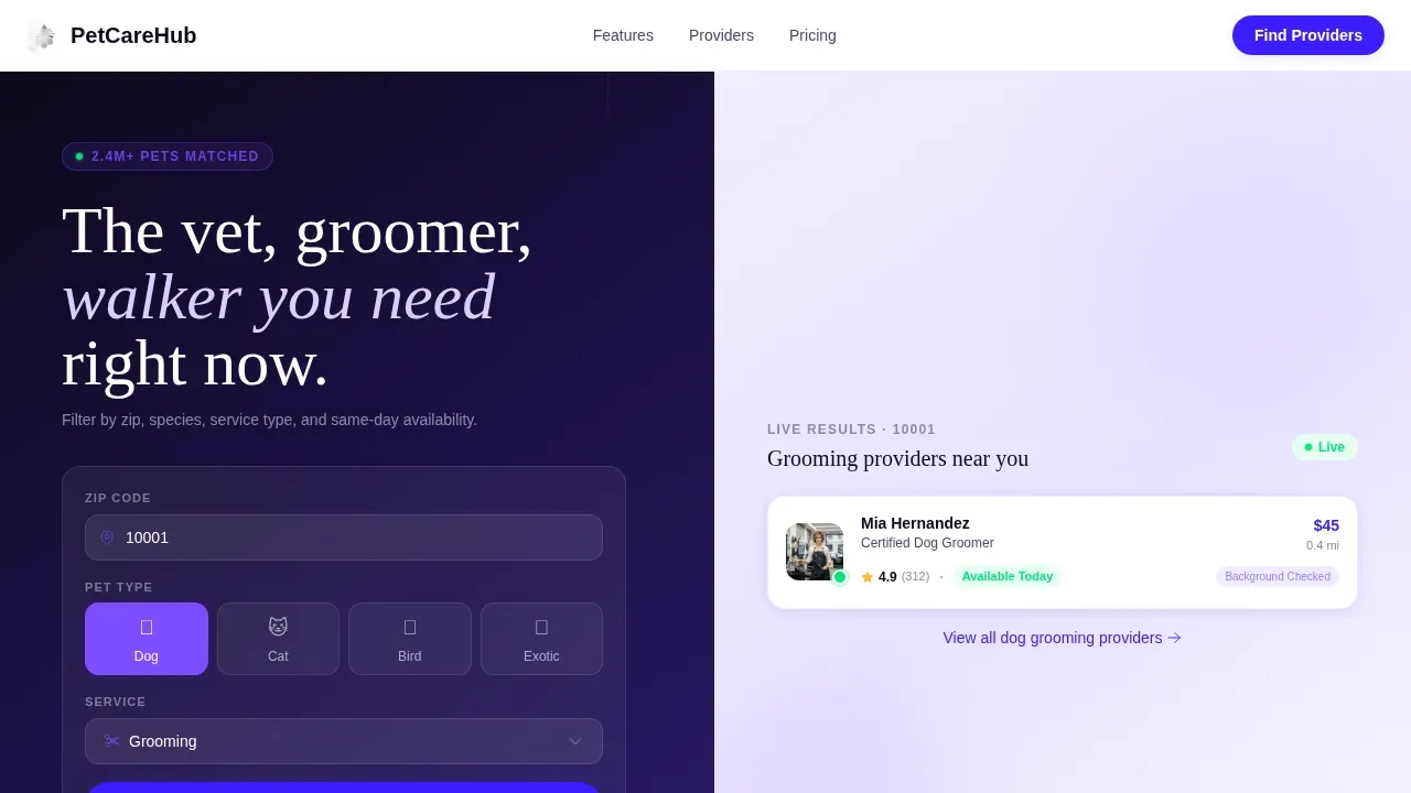 Specialist Pet Care Digital Presence Cost Estimator Website Template