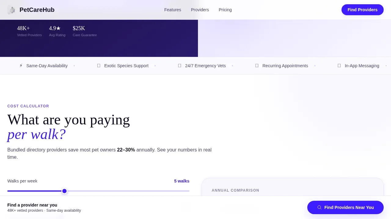 Specialist Pet Care Digital Presence Cost Estimator Website Template