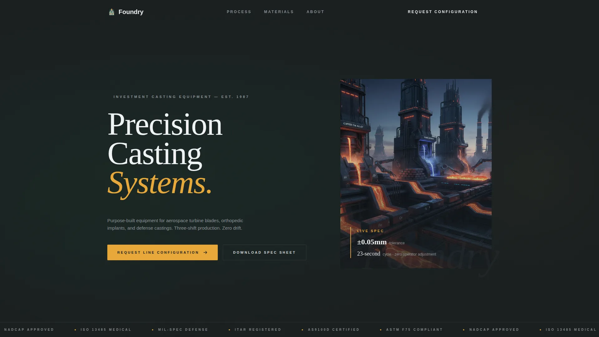 Investment Casting Equipment Landing Page Template