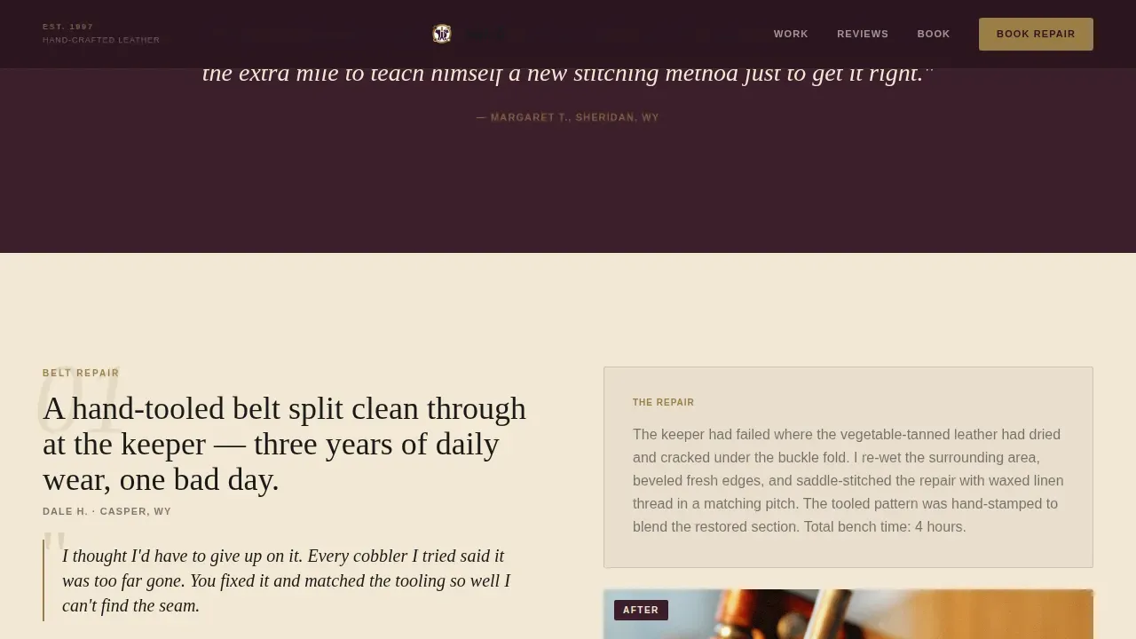 Premium Leather Restoration Landing Page Template