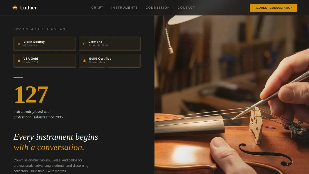 Precision Violin Maker Landing Page Template