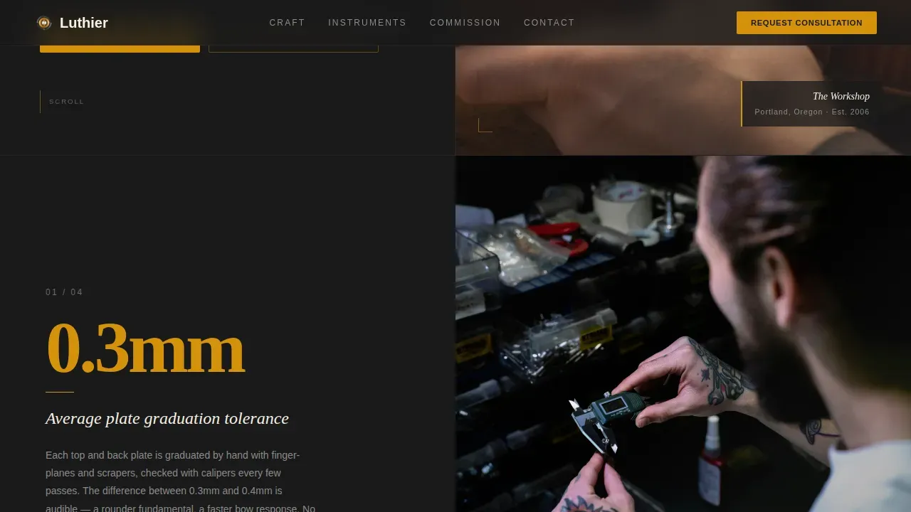 Precision Violin Maker Landing Page Template