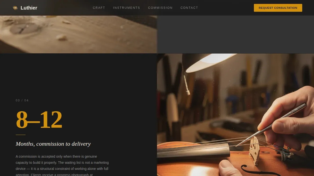Precision Violin Maker Landing Page Template