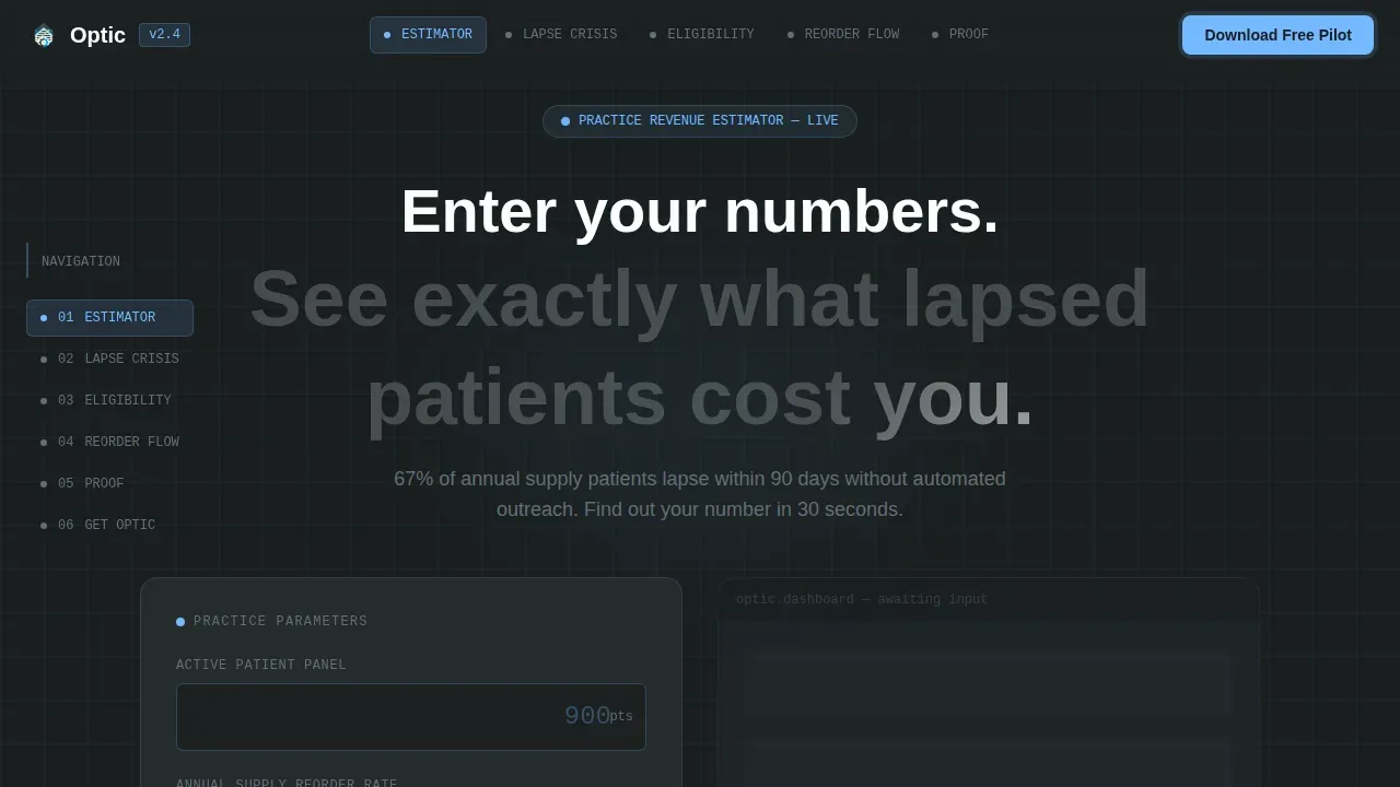 Optometry Software Cost Calculator Website Template