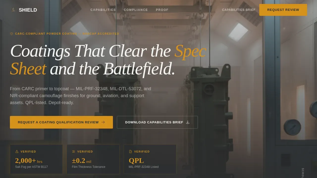 Mil-Spec Defense Powder Coating Landing Page Template