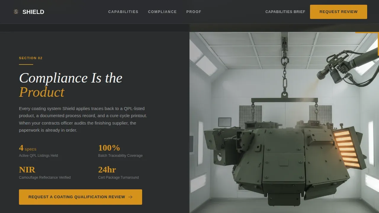 Mil-Spec Defense Powder Coating Landing Page Template