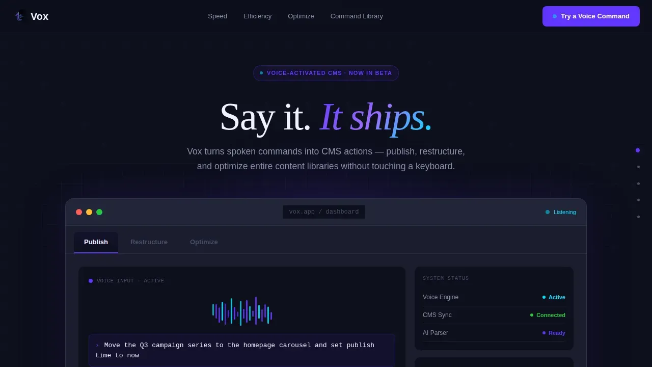 Voice-First Content Management Landing Page Template