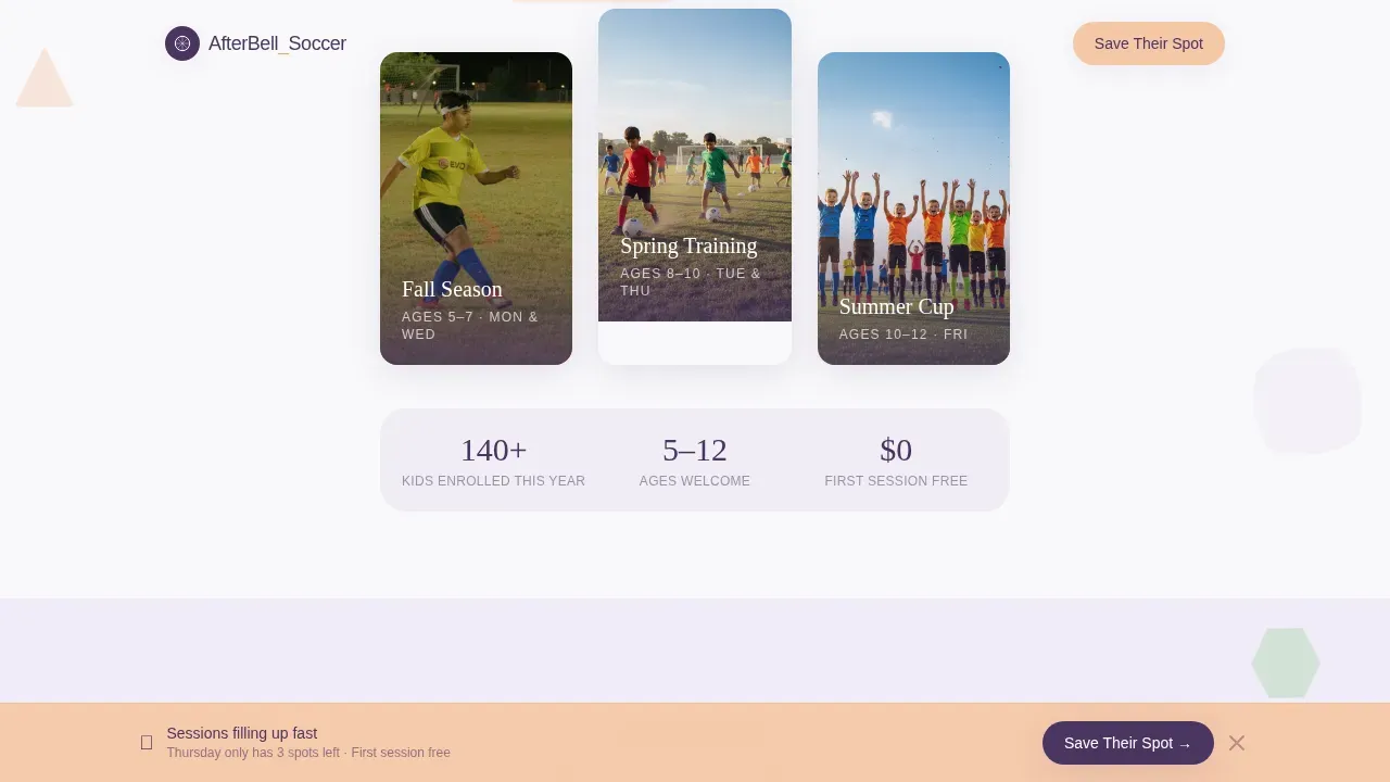 Youth Soccer Program Landing Page Template
