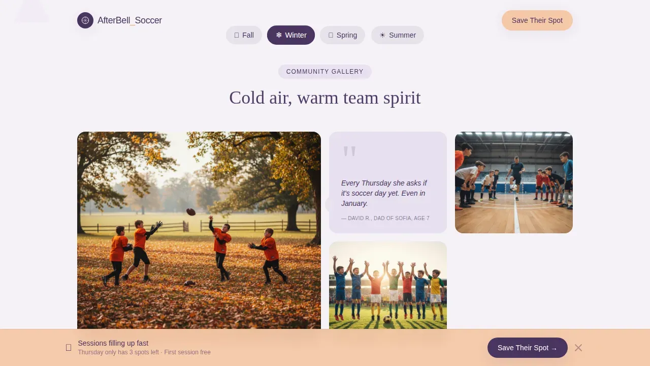 Youth Soccer Program Landing Page Template