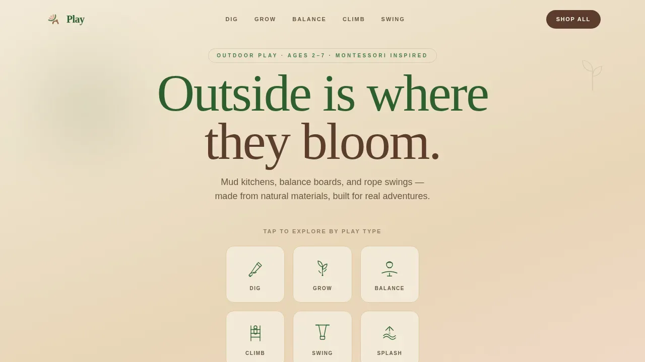 Outdoor Botanical Toy Brand Landing Page Template