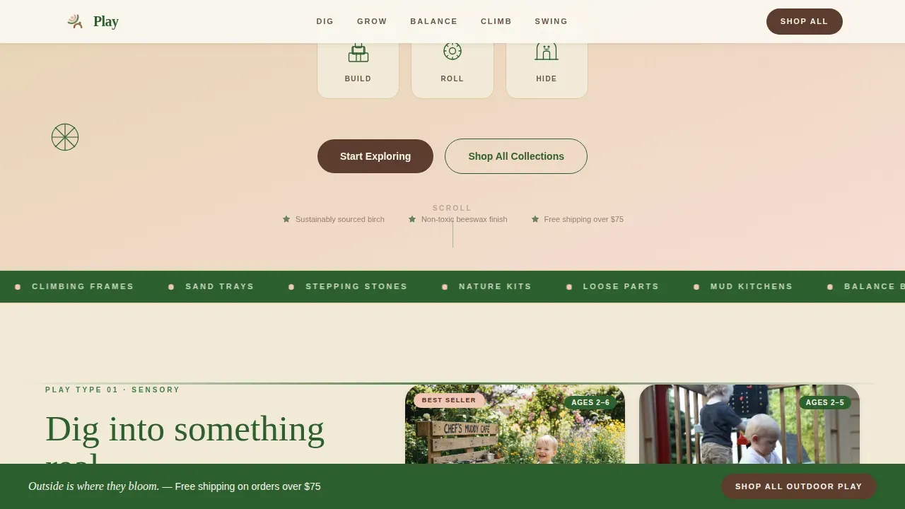 Outdoor Botanical Toy Brand Landing Page Template