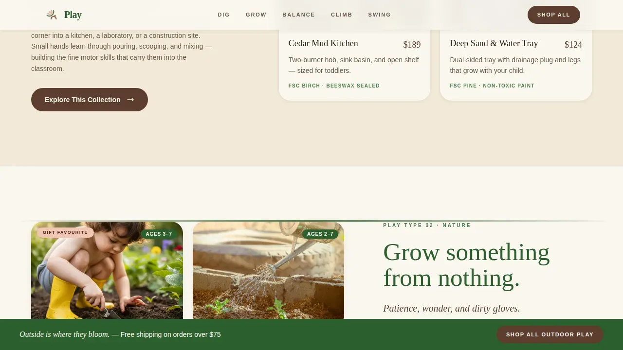 Outdoor Botanical Toy Brand Landing Page Template
