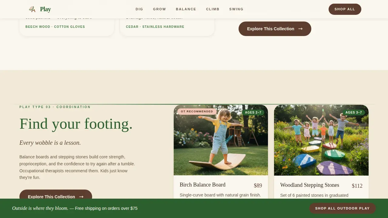 Outdoor Botanical Toy Brand Landing Page Template