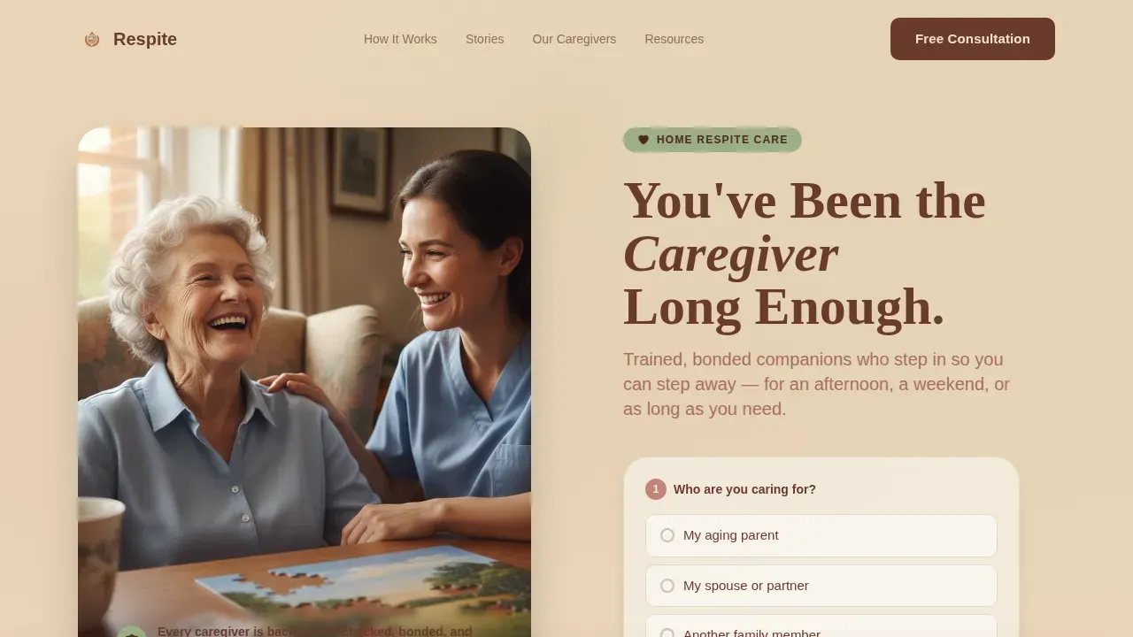 Care Landing Page Template for Family Caregivers