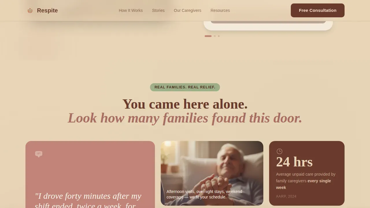 Care Landing Page Template for Family Caregivers