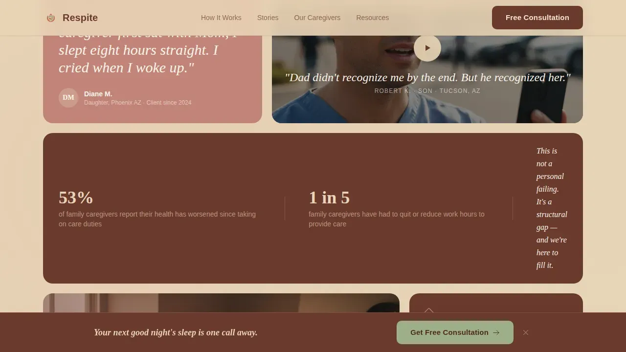 Care Landing Page Template for Family Caregivers