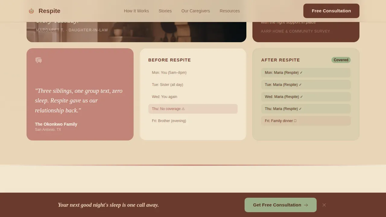 Care Landing Page Template for Family Caregivers