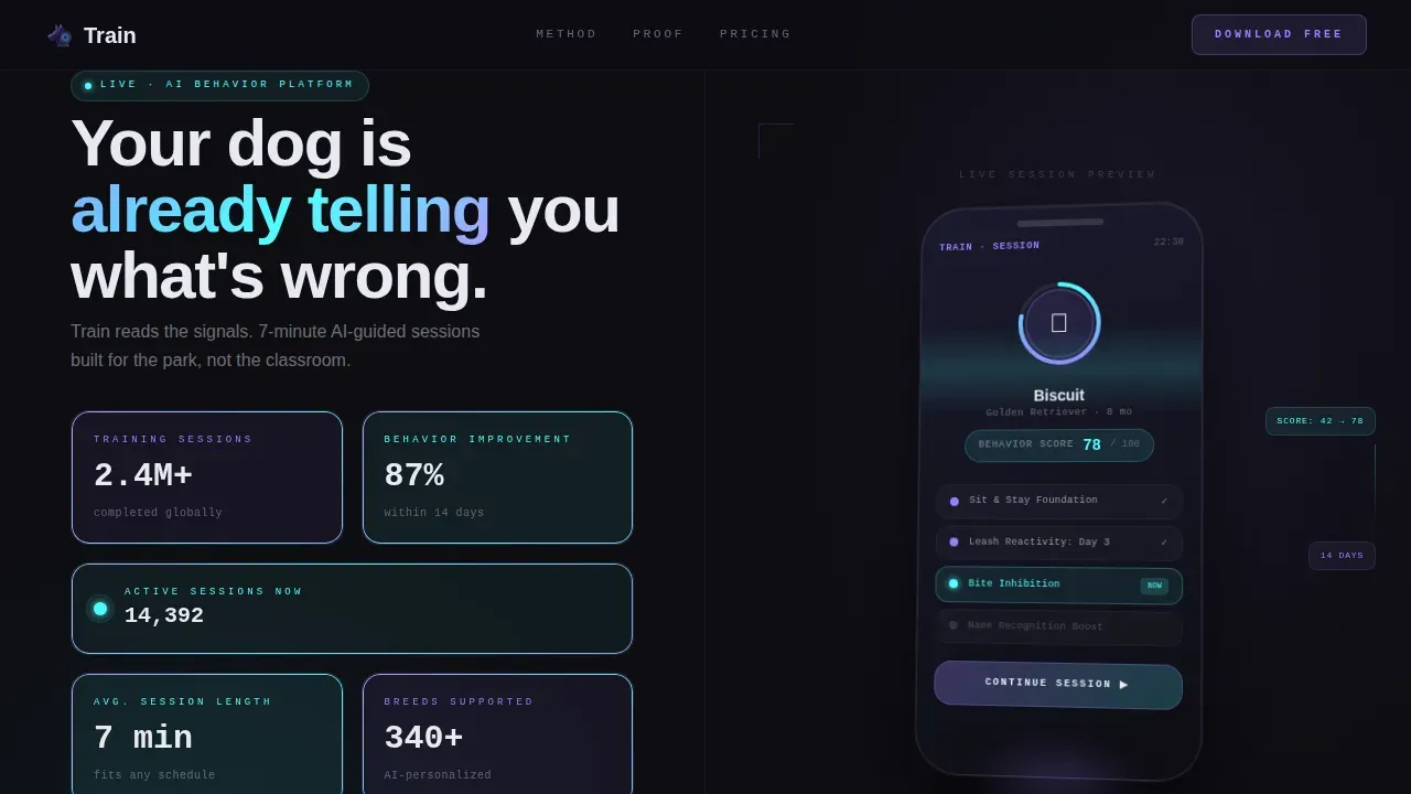 AI Pet Behavior Training App Landing Page Template