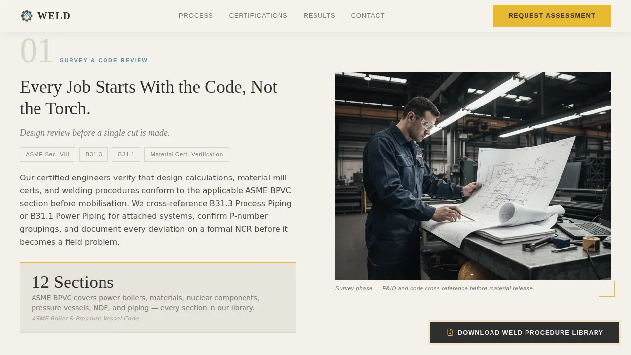 Pressure Vessel Fabrication Landing Page Template