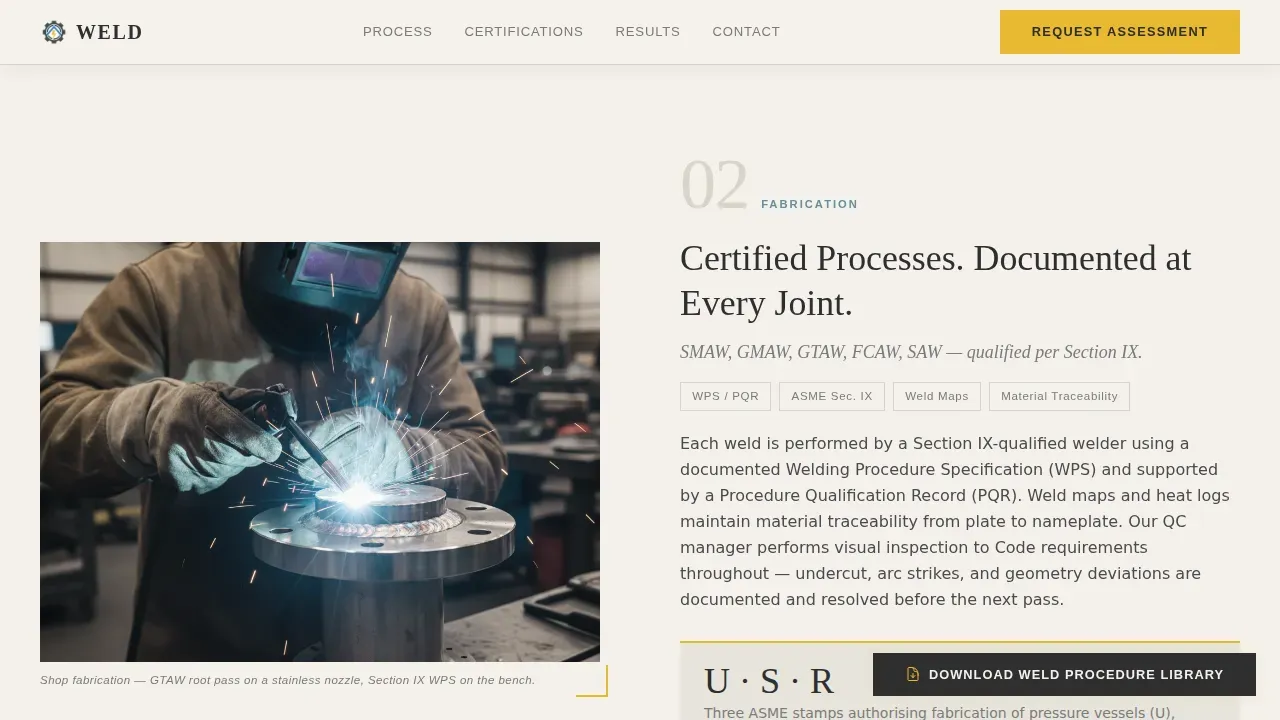 Pressure Vessel Fabrication Landing Page Template