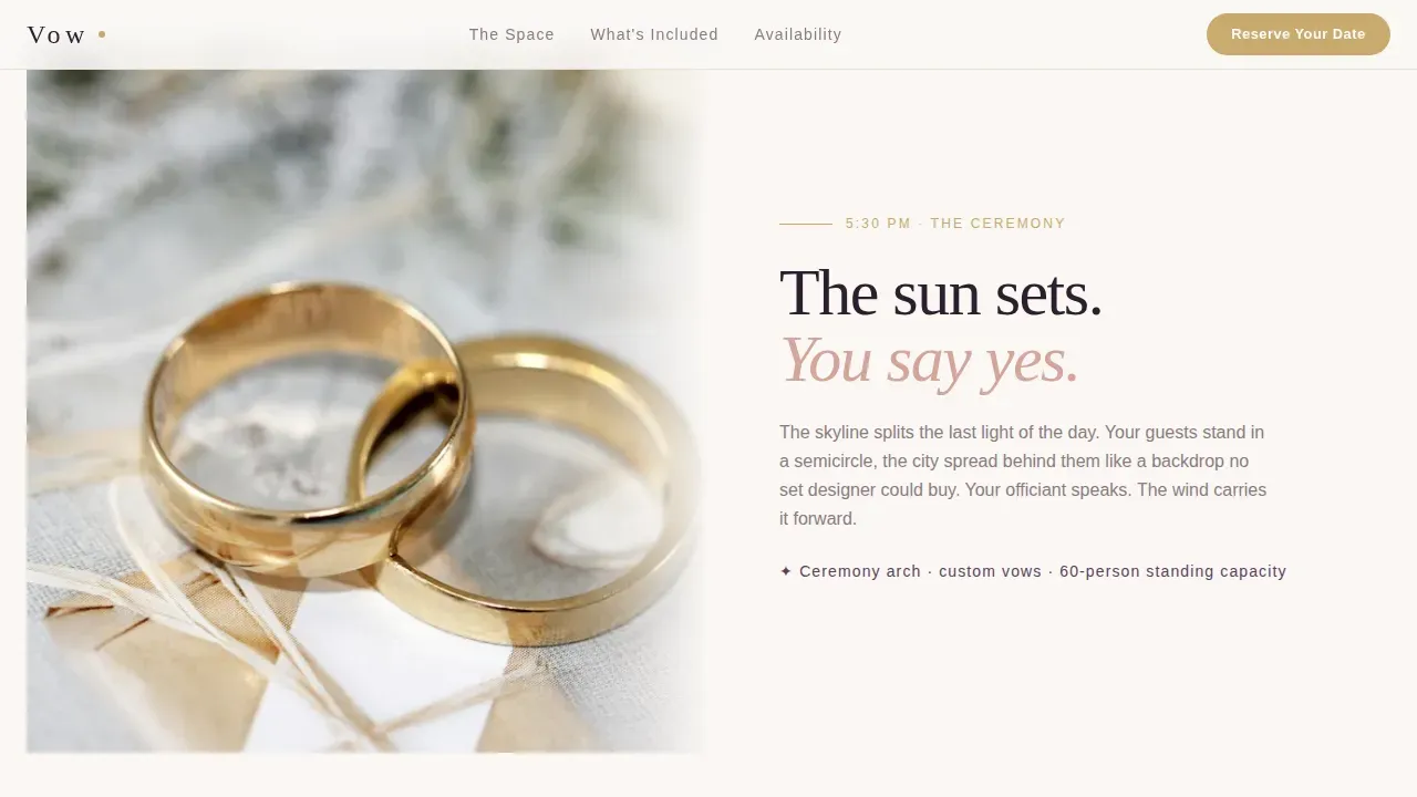 Sublime Wedding Venue Landing Page Template