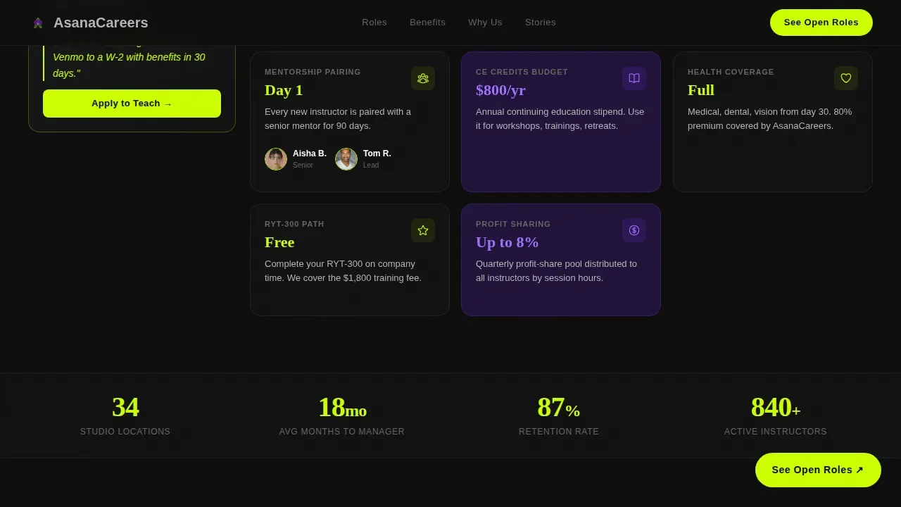 Yoga Studio Chain Careers & Instructor Recruitment Website Template