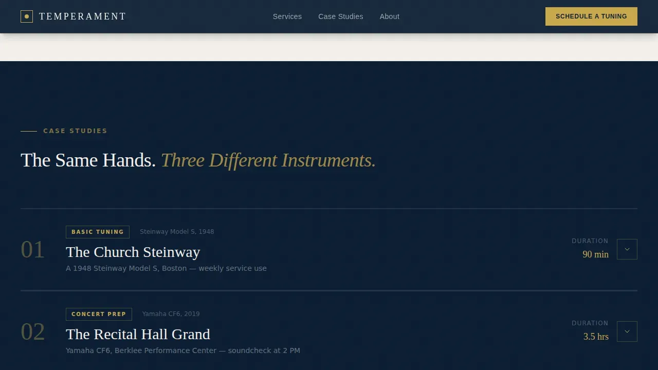 Concert Piano Technician Landing Page Template