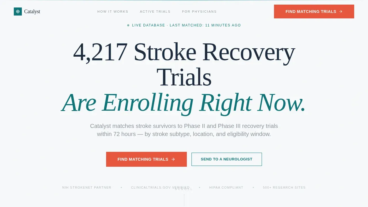 Clinical Stroke Recovery Trial Matching Landing Page Template