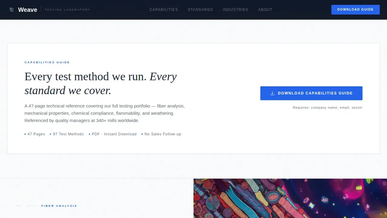 Expert Textile Testing Landing Page Template