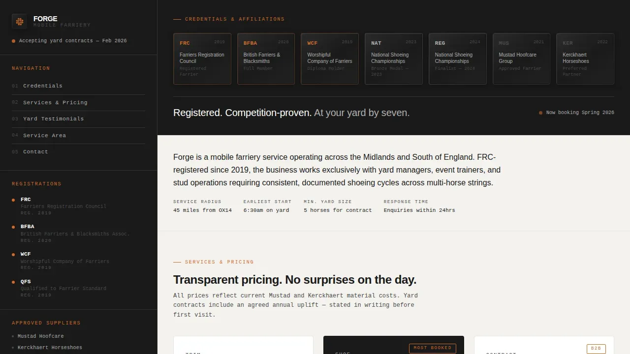 Proven Farrier Booking Landing Page Template