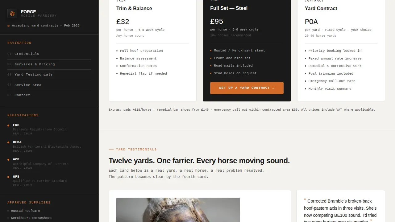 Proven Farrier Booking Landing Page Template