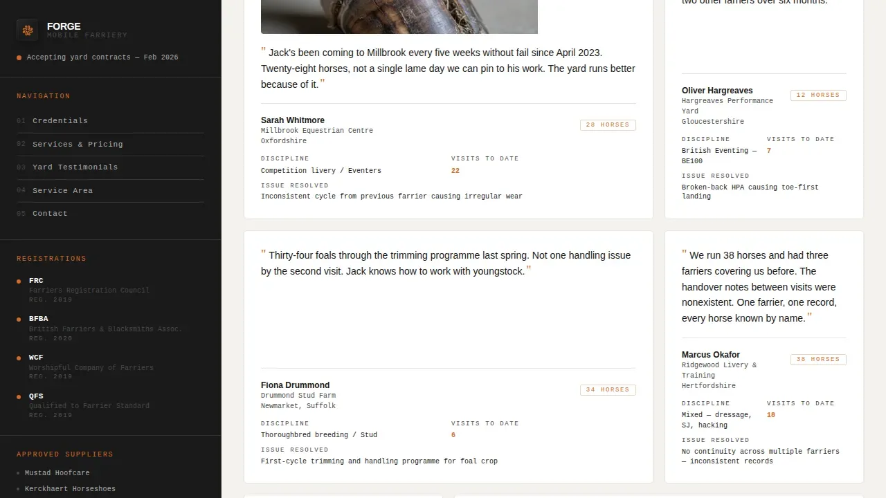 Proven Farrier Booking Landing Page Template
