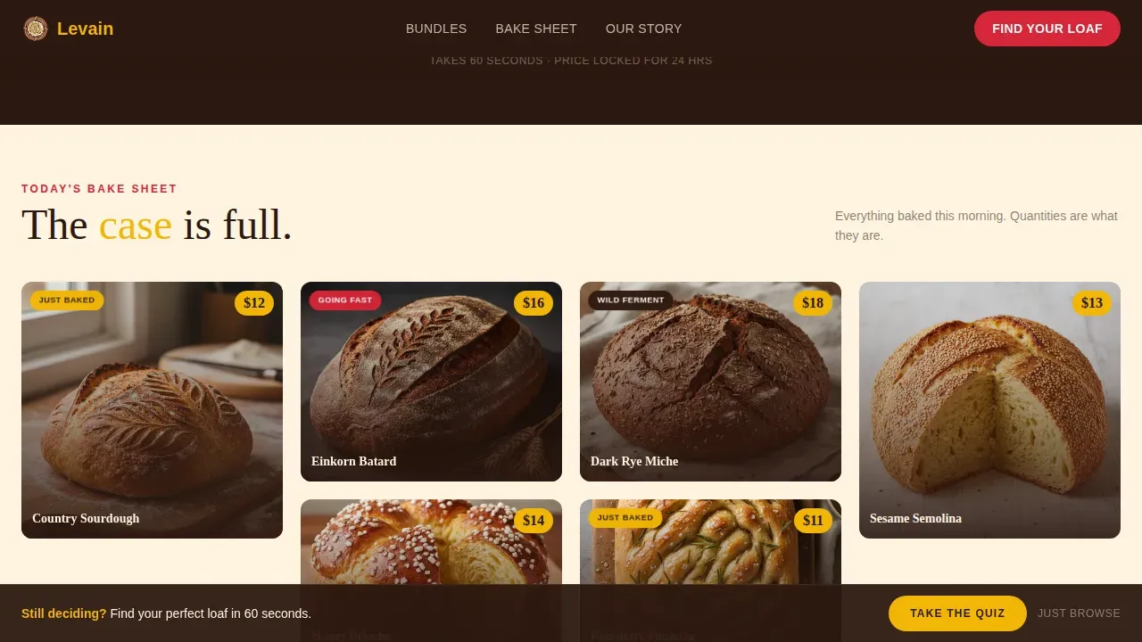 Neo-Retro Flash Deal Artisan Bread Store Landing Page