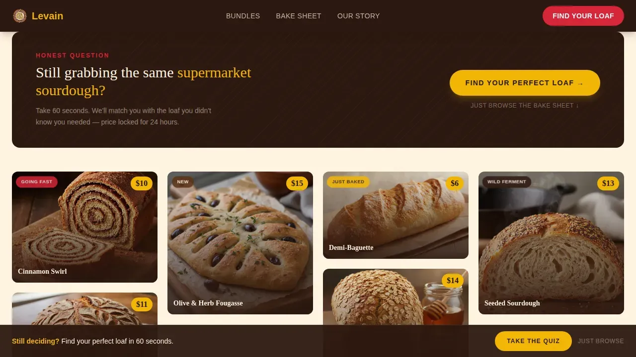 Neo-Retro Flash Deal Artisan Bread Store Landing Page