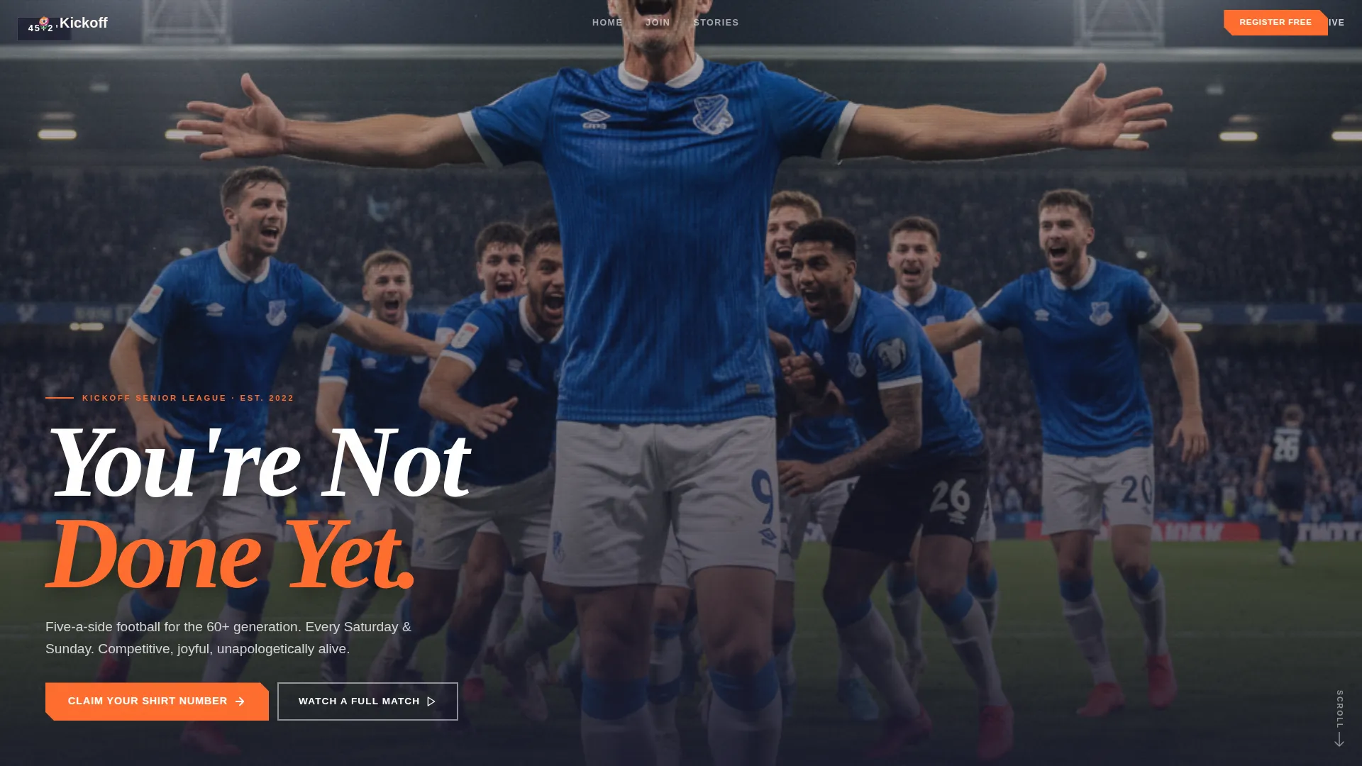 Senior League Landing Page Template | Five-a-Side