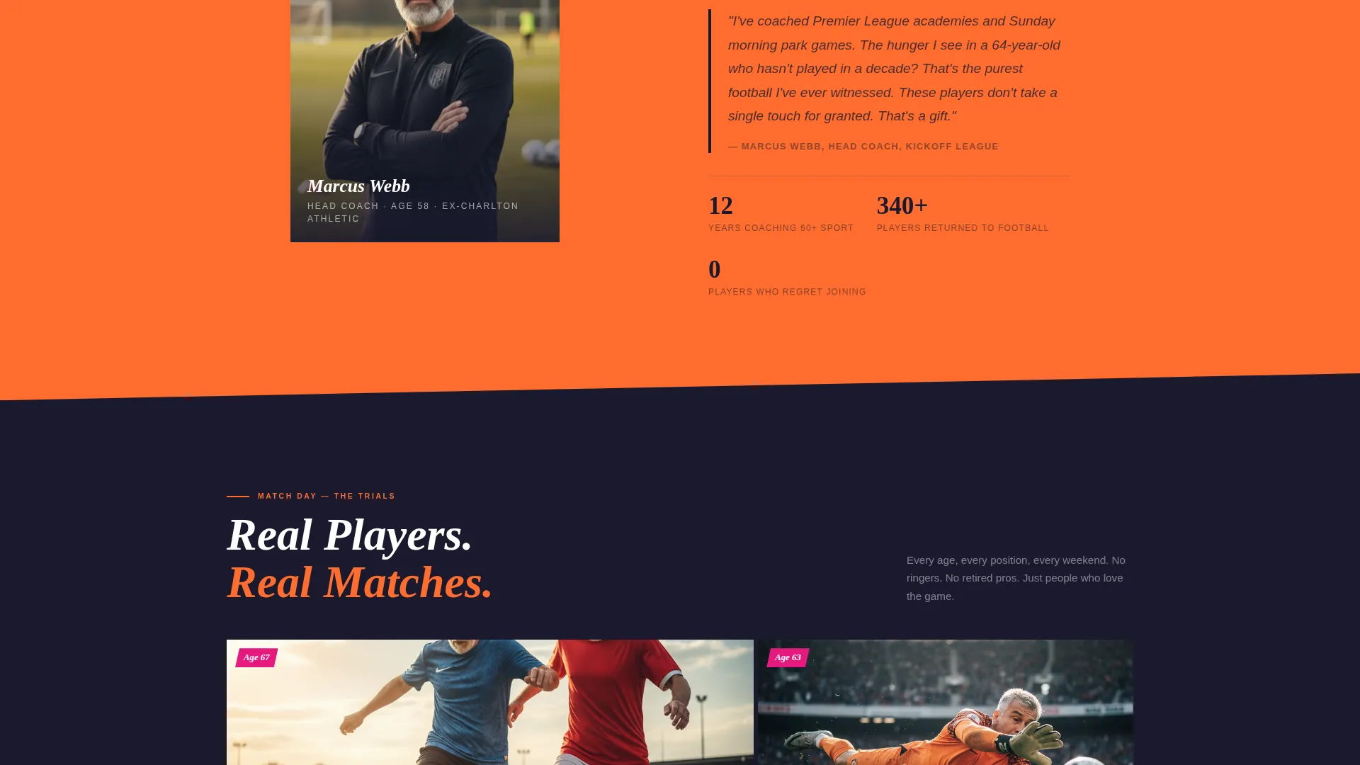 Senior League Landing Page Template | Five-a-Side