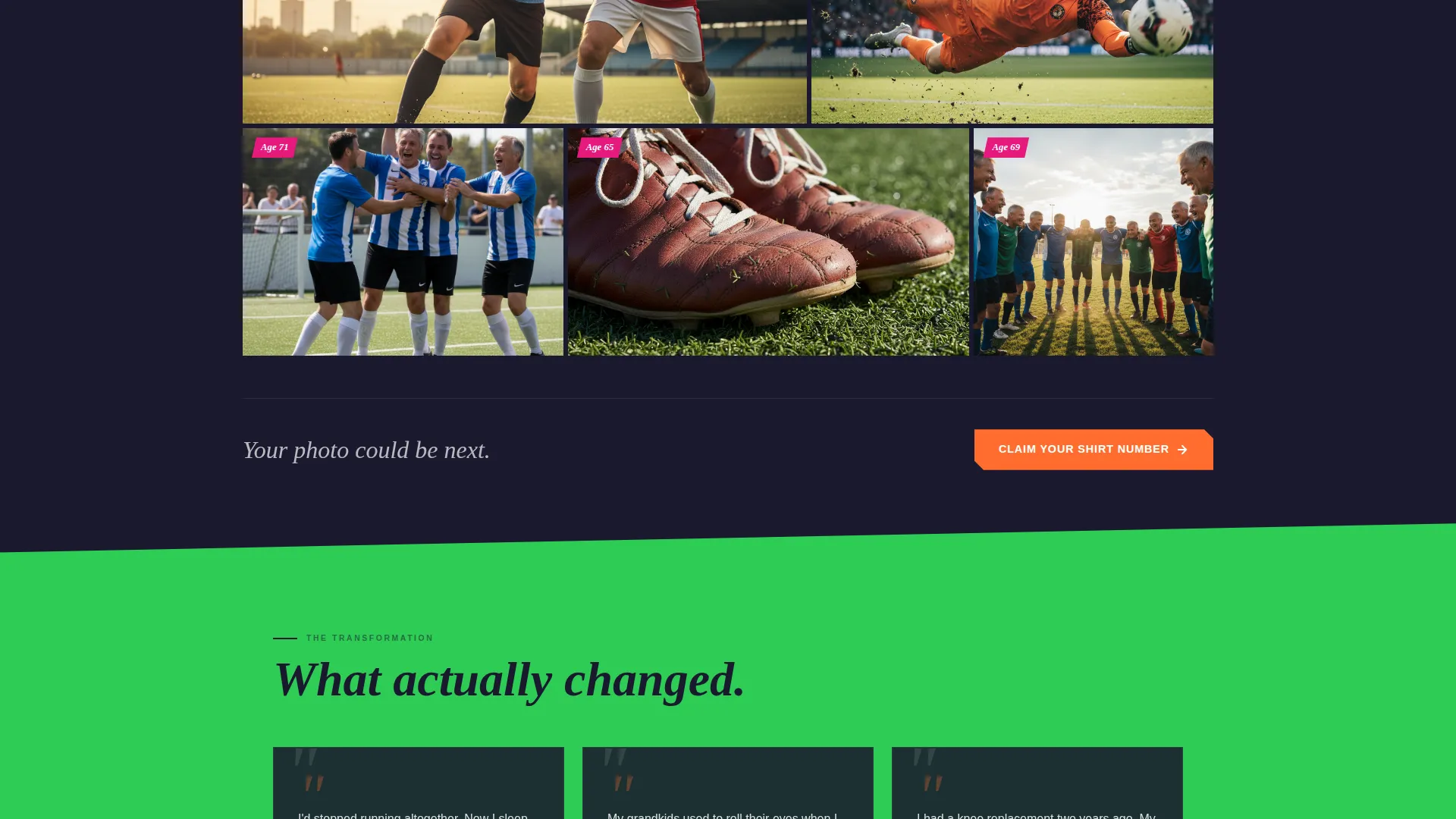 Senior League Landing Page Template | Five-a-Side